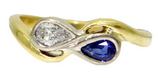 Art Deco 0.30ct Diamond Sapphire Toi et Moi 18ct Gold Platinum Ring size M~6 1/4
