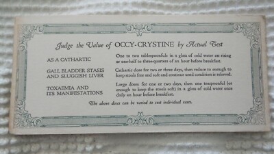 Vintage Advertising Blotter OCCY-CRYSTINE Cathartic Pharmacy Drug Store Ad 