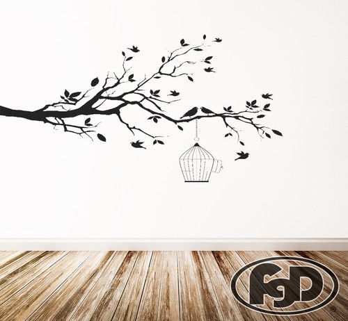FGD Whimsical Bird Cage & Tree Silhouette Vinyl Wall Decal 20" x 38" - Picture 2 of 4