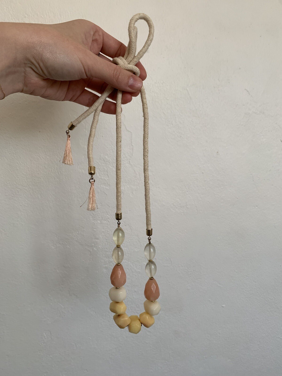 RARE New Elk Faceted Resin Neutral Beads on Rope with Tassels Stackable Necklace image 8