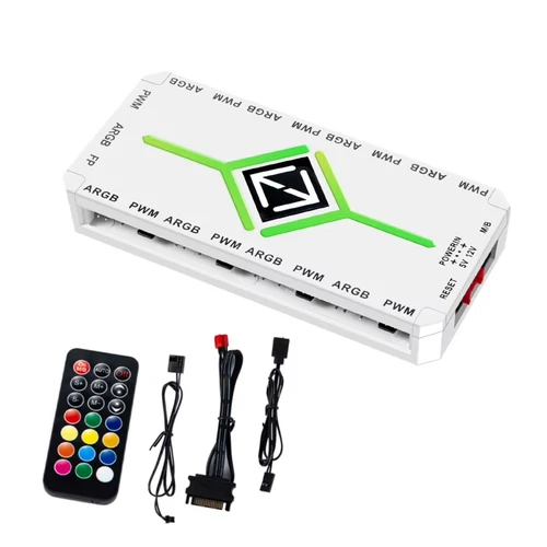 1 to 9 Ports 3 in 1 4 Pin PWM Magnetic Fan Hub with Remote 5V 3Pin ARGB Controll