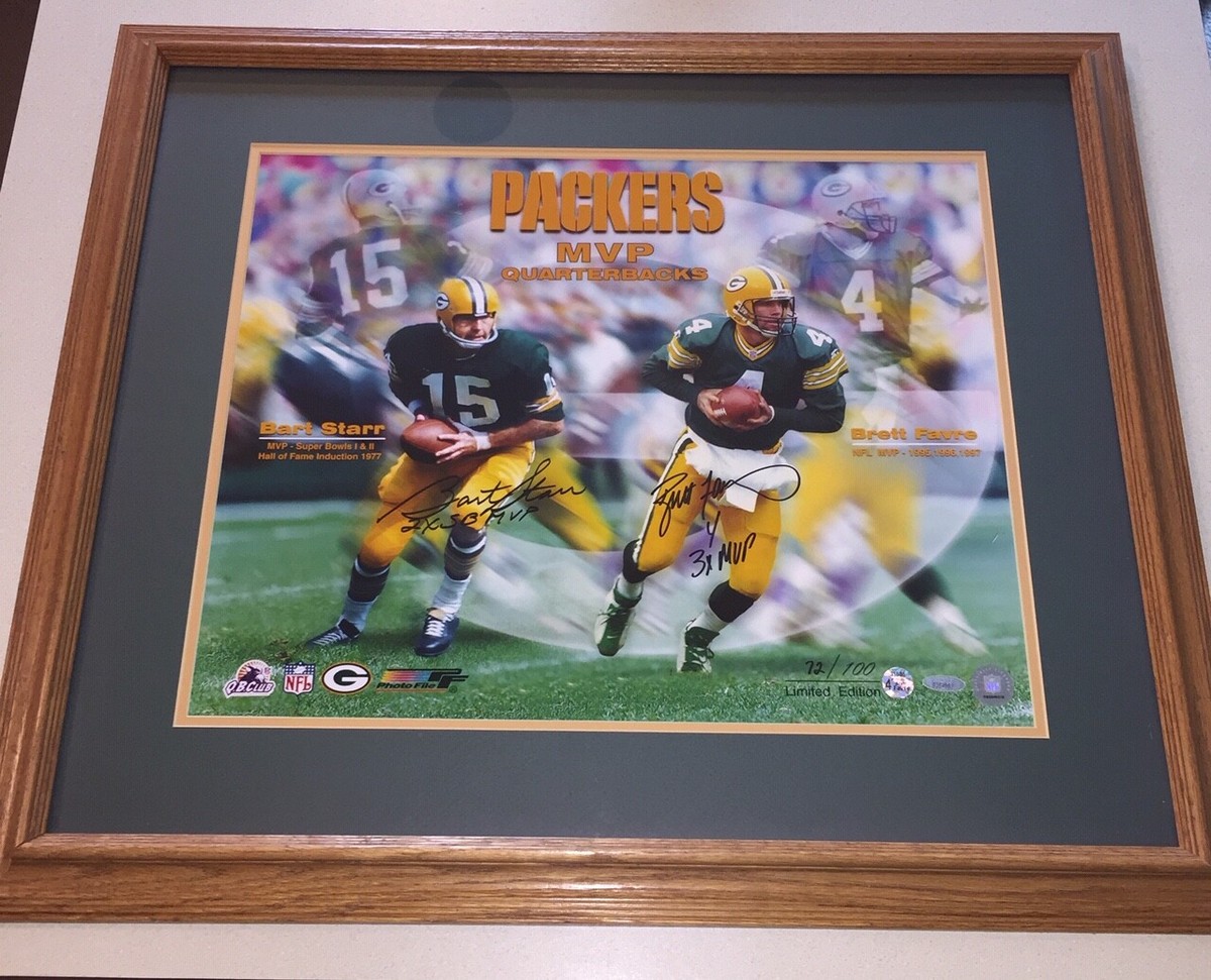 BART STARR & BRETT FAVRE signed autographed FRAMED 16X20 GREEN BAY