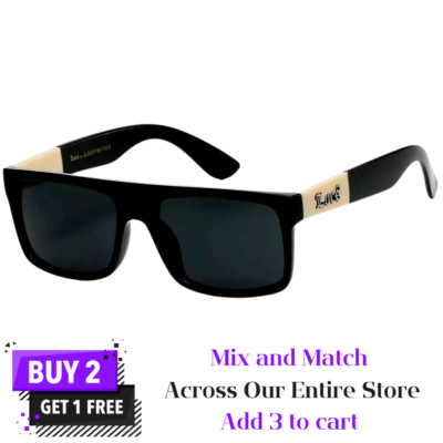 LOCS Flat Top Black Sunglasses Designer Ivory Arms Men Cholo Gangster Square