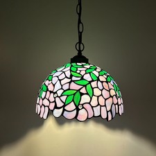 Tiffany Style Hanging Lighting Purple Stained Glass LED Bulb 12 W 12 D 60 H