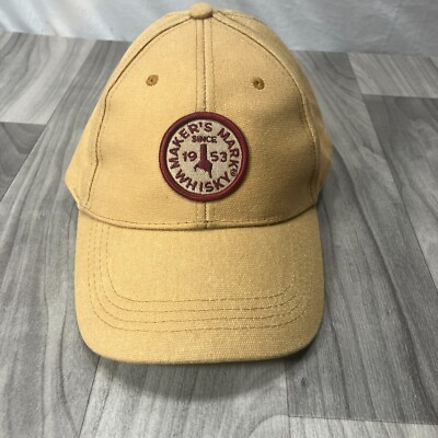 Maker's Mark Whiskey Hat Cap Tan Denim Adjustable Leather Strapback Since 1953
