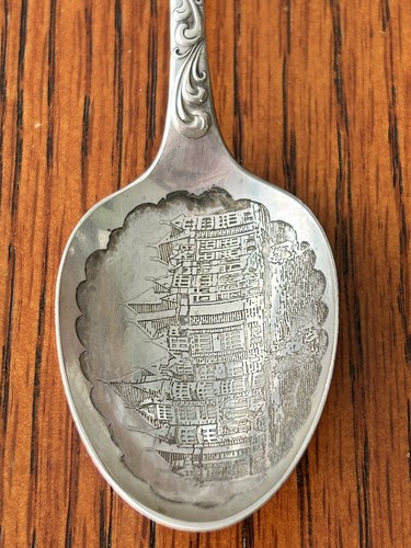 Sterling Silber Andenken Löffel - Massiver Freimaurer Tempel unbekannter Ort. - Bild 3 von 12