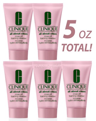 Clinique All About Clean Rinse Off Foaming Cleanser -  1 oz Each - 5 PACK!