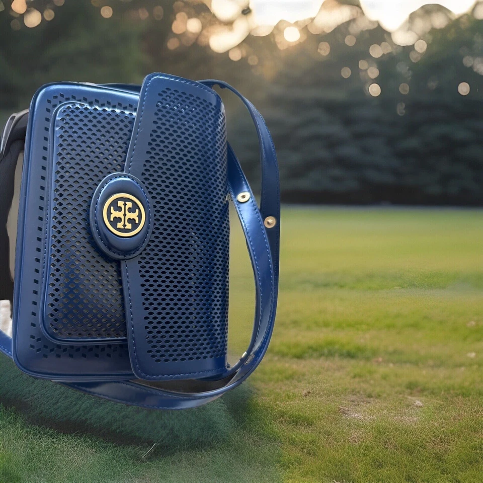 Tory Burch Robinson Perforado Royal Navy Convertible Embalaje Original Foto 2 de 4
