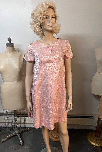 Sweet Vintage 1960s Pink Poly Rayon Bend Summer Floral Babydoll Dress B 36 - Picture 8 of 15