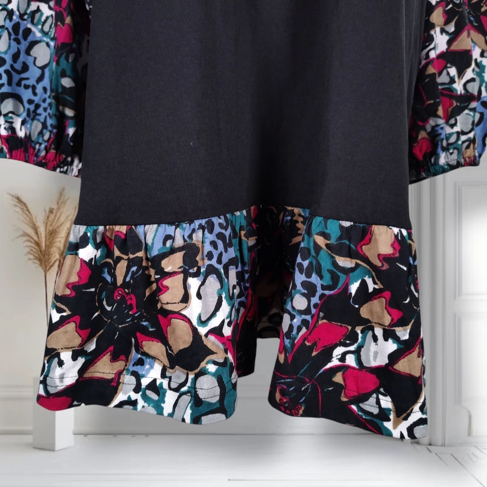 Туника топ Ulla попкен с длинным рукавом 20/22 контрастная отделка с оборками подол хлопок - Изображение 3 из 4