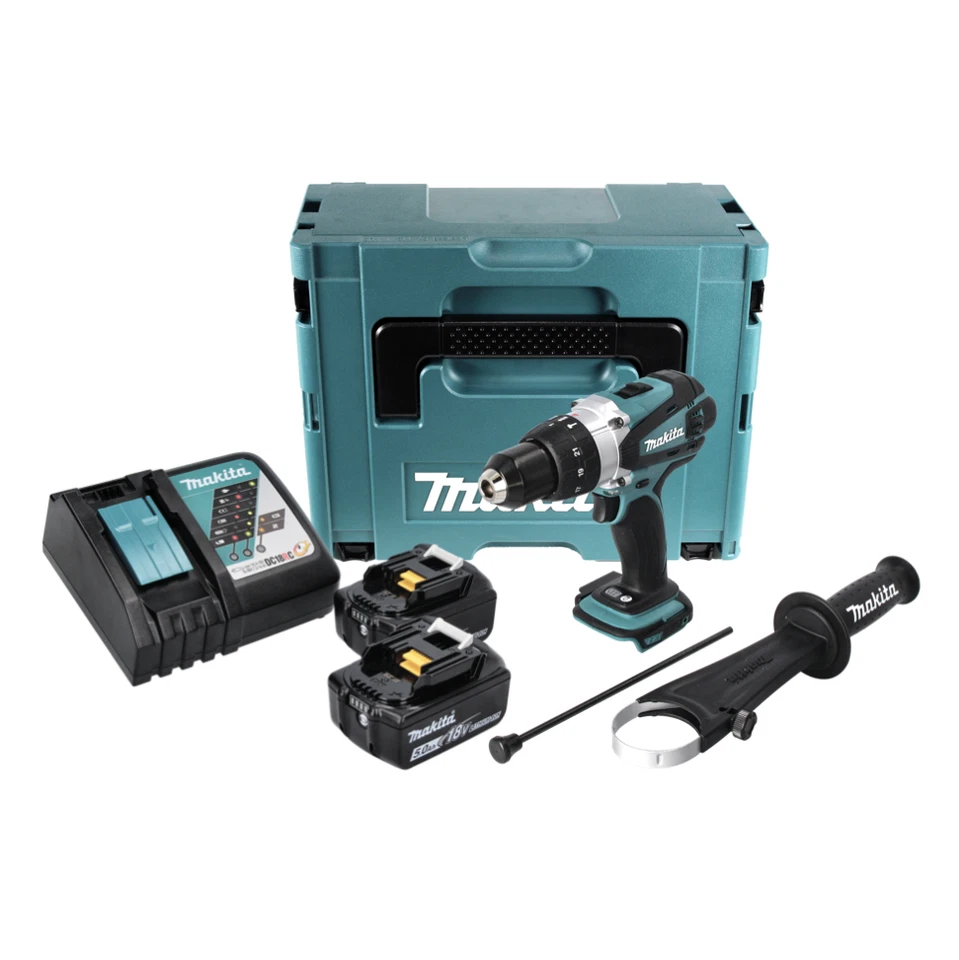 Makita DHP 458 RTJ Akku Schlagbohrschrauber 18 V 91 Nm + 2x Akku 5,0 Ah + Lader