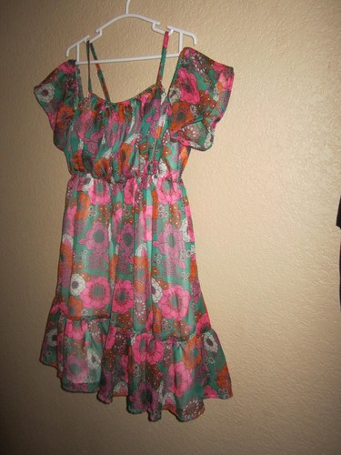 Paisley Lane Girls Sz 10 Vibrant Floral Spring Summer Dress Straps Off Shoulder - Picture 17 of 20