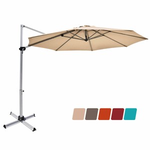 11 Ft Patio Hanging Umbrella Outdoor Beach Deck Market Sun Shade Offset Beige Ebay