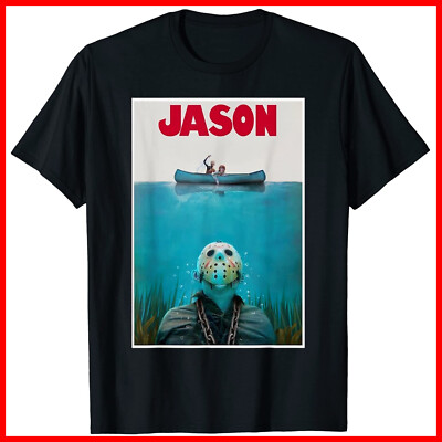 Jaw JASON Shark Boat Horror Costume Black Cotton T-Shirt S-5XL