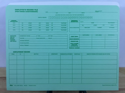 TOPS Employee's Record File (Post Hiring Questionnaire) 13 Files # 3287  - Picture 2 of 3