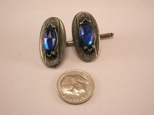 SINGLES PAIR 1-11/16" BLUE RHINESTONE Vintage Formal Groom Tux Studs g02