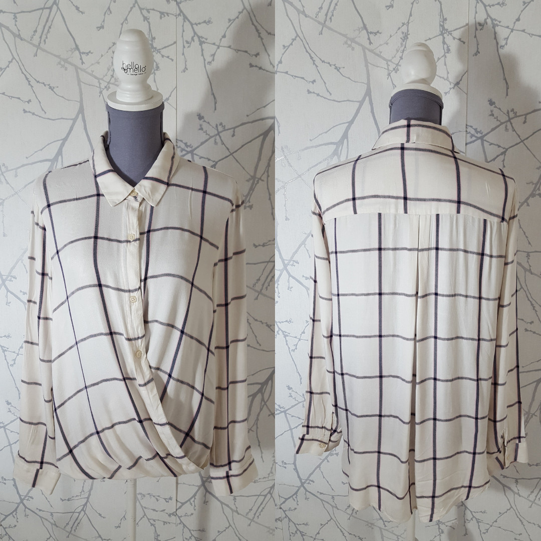 BCBGeneration Ivory Windowpane Checks Surplice Hi… - image 2