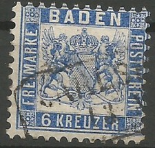Altdeutschland Baden MiNr 19 a sauber gestempelt Carlsruhe