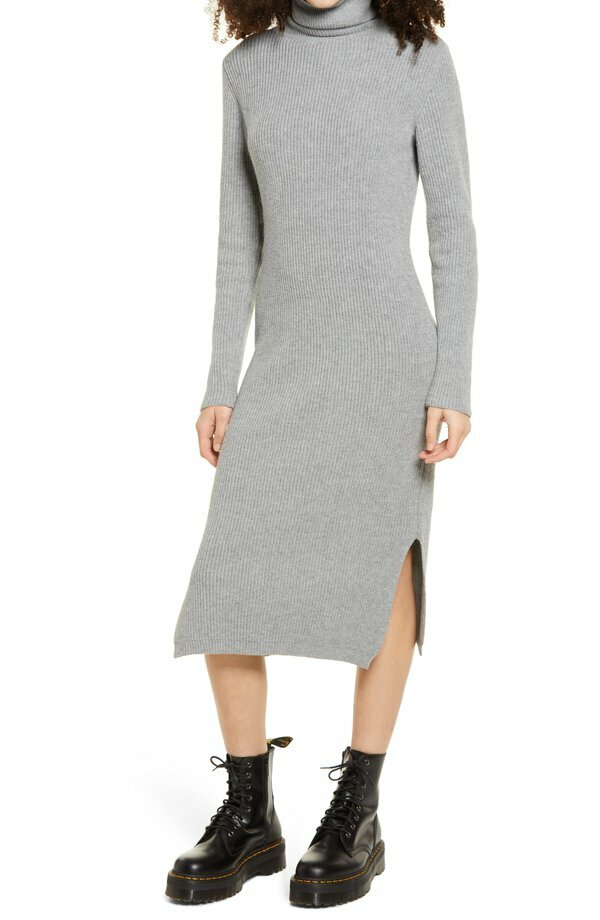 LULUS Lulus Sheerah Turtleneck Midi Sweater Dress M MEDIUM GRAY NEW *Z19
