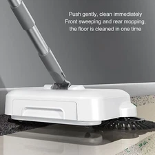 Hand Push Sweeper 2 in 1 Wet Dry Use 360 Degree Rotating Quiet Manual Sweeping