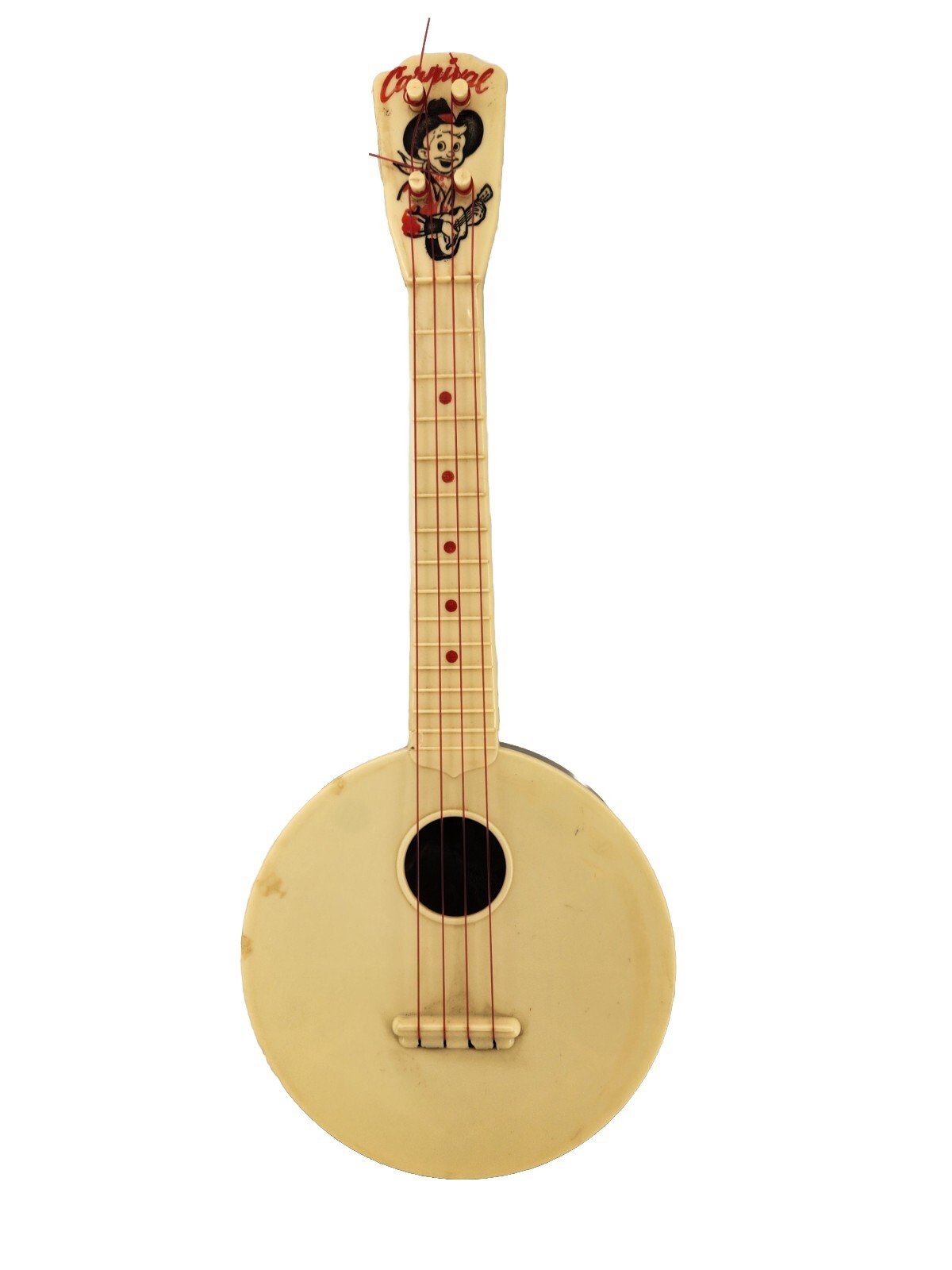 Vintage Carnival Toy Banjo 4 String Adjustable Tunable Cowboy Graphic