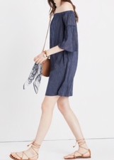 NEW Madewell $98 off-the-shoulder bell-sleeve dress Size2 G3457 In Deep Navy