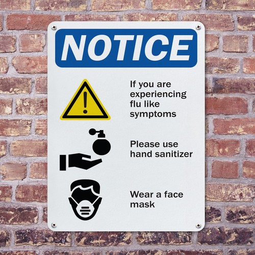 (2 Pack) Flu Symptoms OSHA Notice Sign Decal Metal Plastic - Bild 4 von 21