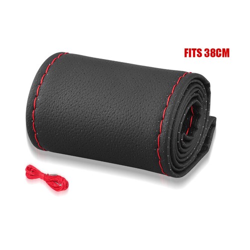 Hágalo usted mismo Cubierta de Volante de Coche de Cuero Rosca de Aguja Antideslizante Negro 15" Universal - Imagen 4 de 12