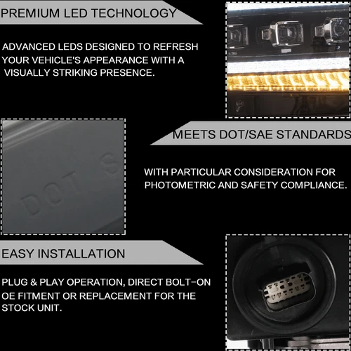 VLAND Amber LED Headlights For Dodge Ram 1500 2019-2023 2024 W/Sequential L+R - Picture 8 of 14