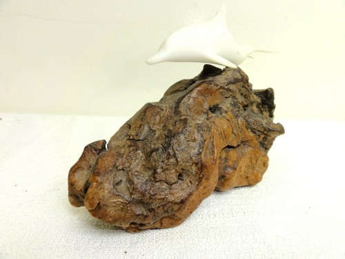 John Perry Sea Sculpture Dolphin & Calf on Burl Wood Base Art 6"W & 4"H - Picture 4 of 7