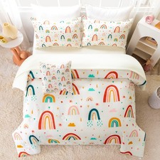 Rainbow Girls Bedding Comforter Set Full Size 6 Pieces Beige Bed in A Bag wit...
