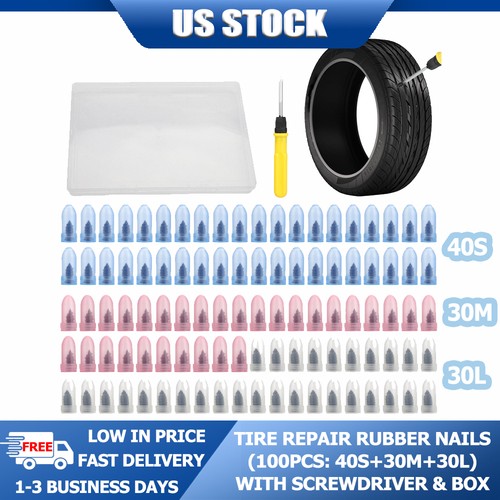 High Quality Rubber Tire Repair Nails 100PCS For 2-5mm Holes W/Tool+Box FreeShip - Picture 1 of 18