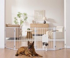 Free Standing Dog Gate with Cat Door 30'' Tall Foldable Dog Fence for Indoor