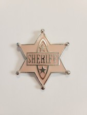 SILVER TONE LIGHT PINK ENAMEL SHERIFF STAR COWGIRL METAL BADGE