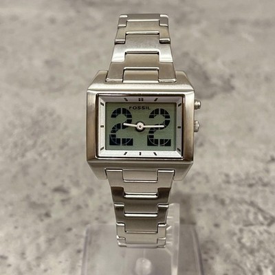 Fossil Big Tic Women's Square Watch Analog Digital Quartz Silver