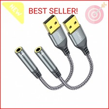 JXMOX USB to 3.5mm Audio Adapter (2-Pack) - USB-A to 3.5mm TRRS 4-Pole Female Ex