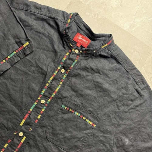 SS18 Supreme Band Collar Shirt L Large Black Button Up - product listing photo