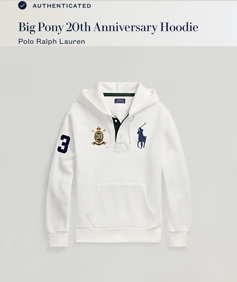Polo Ralph Lauren White BIG PONY 20th ANNIVERSARY CREST Hoodie