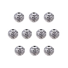 Antique Silver 8Mm Round Tibetan Alloy Craft Beads 60Pcs For Jewelry Making