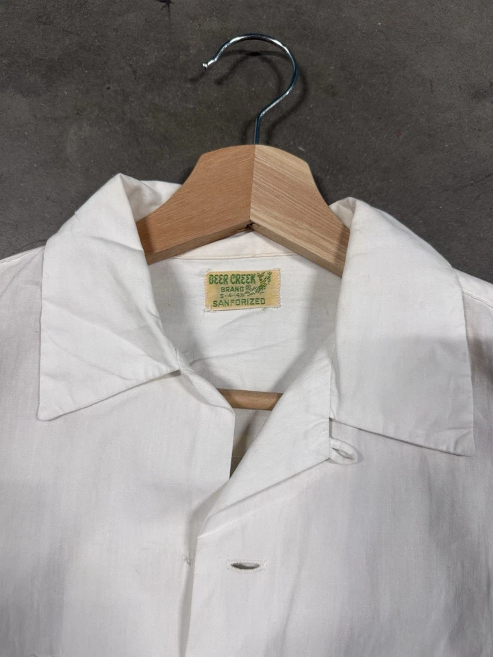 Camisa vintage de los años 50 y 60 blanca de algodón con cuello abotonado para hombre mediana” Foto 2 de 4