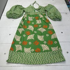 SheIn Dress Womens XL Green Geometric Halter Puff Sleeve Short Swing Sundress