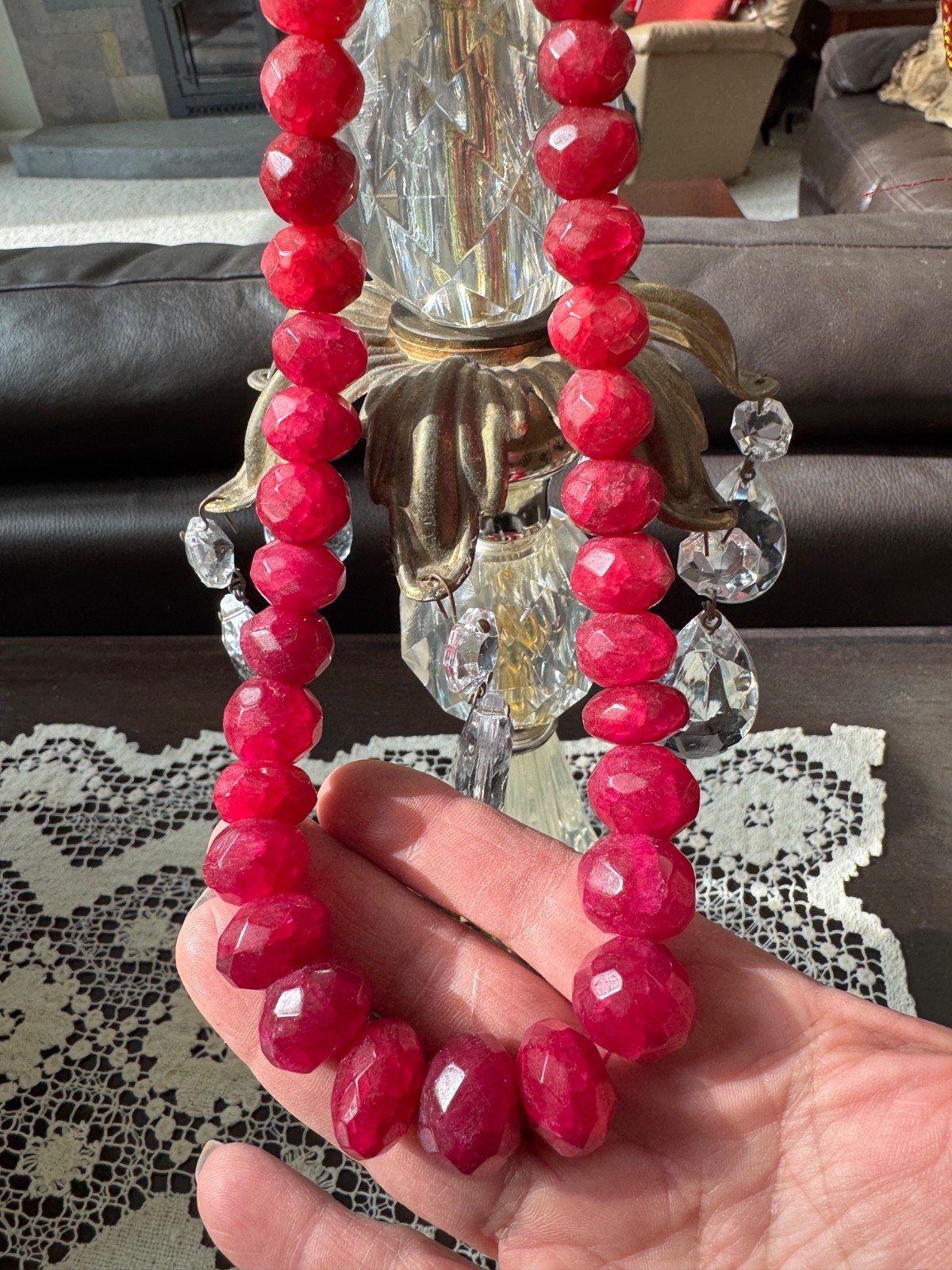 Large Red Ruby gemstone adjustable ethnic necklace - image 1