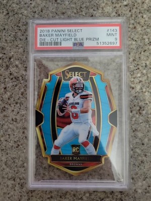 2018 Baker Mayfield /99 Panini Select Die-Cut Light Blue Prizm PSA 9