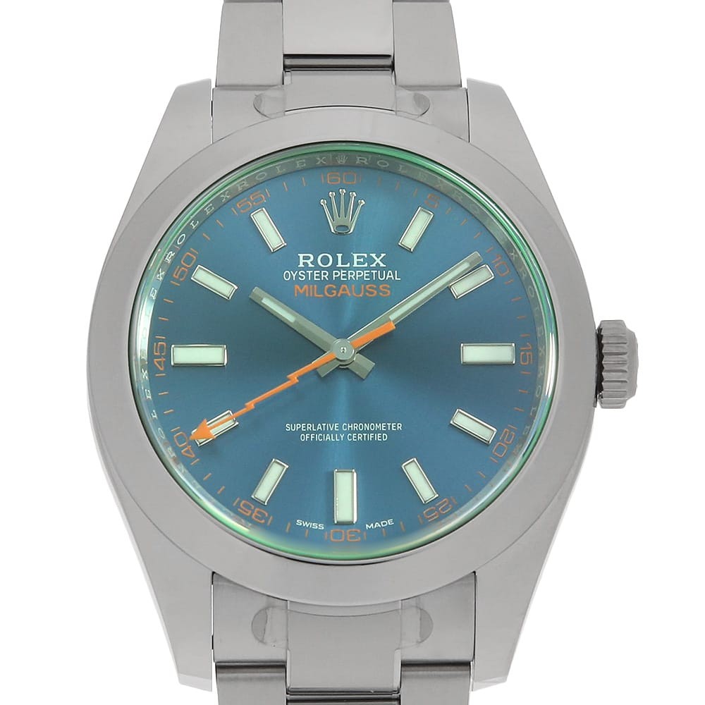 Random blue hand 116400GV ROLEX mens Z Number Milgauss Blue second - vintagewatches.pk