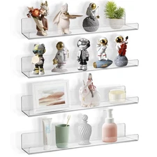 Acrylic Clear Shelves 4 PCS 15 Inches Wall Storage Organizer Floating Shelf