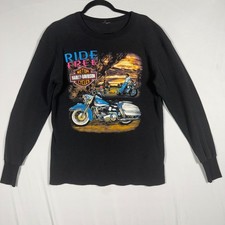 Vtg 90s Harley Davidson Thermal Shirt Med Black Ride Free Long Sleeve Stratman