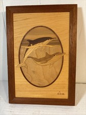 HUDSON RIVER INLAY PICTURE - DOLPHINS - WOOD MARQUETRY by NELSON 7  x10  