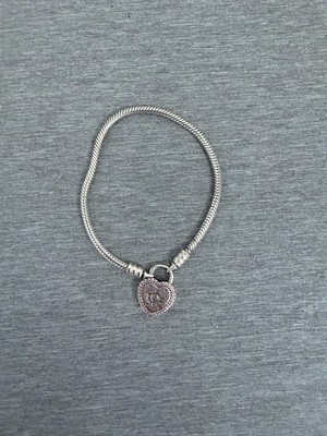 Authentic Pandora Padlock Heart No Stone Missing Bracelet Size 7''