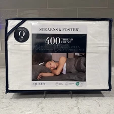 STEARNS & FOSTER QUEEN 400 Thread Cotton Sateen Sheet Set WHITE  msrp$229 new