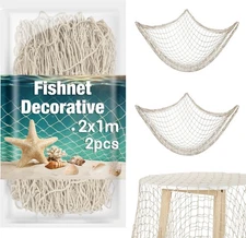 2PCS Nautical Fish Net Decor - Ocean Party Table Runner & Rope